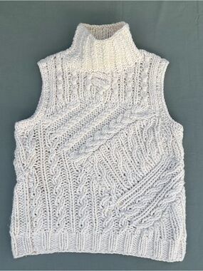 Moth Anthropologie Sweater Vest Womens Cream Cable Chunky Knit Turtleneck Size M